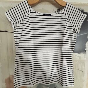 Jones New York Signature Striped Top Medium Black White Stretch Tee